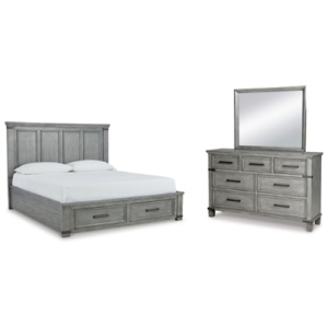 Russelyn California King Storage Bed with Mirrored Dresser, Gray