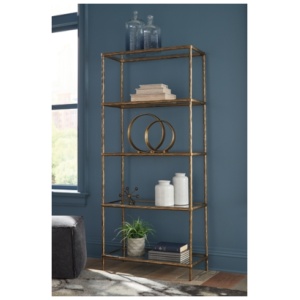 Ryandale 73" Bookcase, Antique Brass Finish