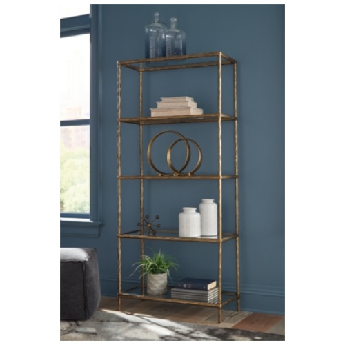 Ryandale 73" Bookcase, Antique Brass Finish