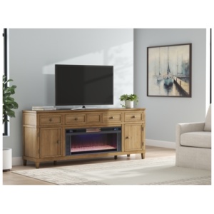 Sharlance 81" TV Stand with Electric Fireplace, Light Brown