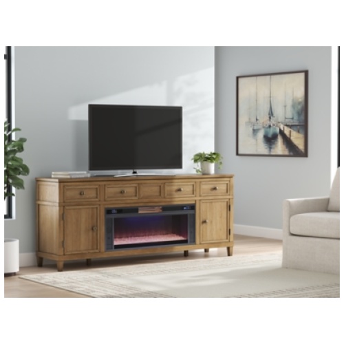 Sharlance 81" TV Stand with Electric Fireplace, Light Brown