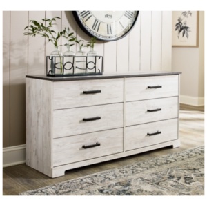 Shawburn 6 Drawer 60" Dresser, Whitewash/Charcoal Gray