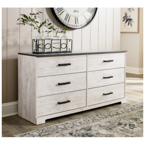 Shawburn 6 Drawer 60" Dresser, Whitewash/Charcoal Gray