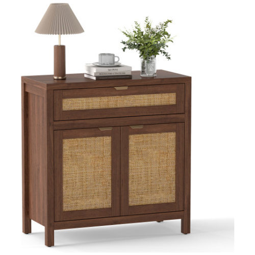 Sideboard Storage Cabinet with Rattan Doors and Drawer-Brown
