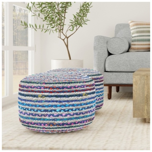 Simpli Home Margo Pouf, Blue