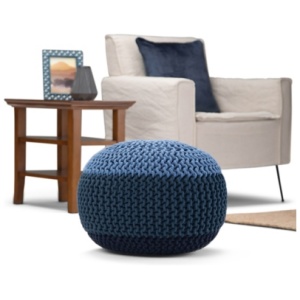 Simpli Home Nikki Hand Knit Pouf, Blue/Navy Blue