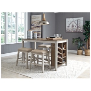 Skempton Counter Height Dining Table and 4 Barstools, White/Light Brown