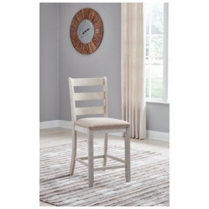 Skempton Counter Height Ladderback Bar Stool with Upholstered Seat, White/Light Brown