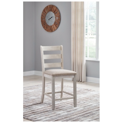 Skempton Counter Height Ladderback Bar Stool with Upholstered Seat, White/Light Brown