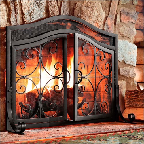 Small Crest Fireplace Screen With Doors