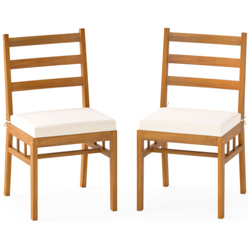 Solid Acacia Wood Patio Chair Set of 2 Armless Chair-White