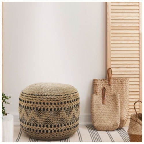 Spruce Geometric Pouf, Tan