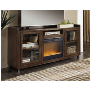 Starmore 70" TV Stand with Electric Fireplace for Mid Size Rooms, Brown