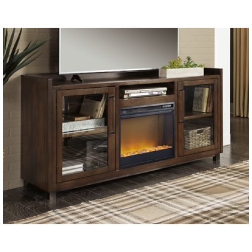 Starmore 70" TV Stand with Electric Fireplace for Mid Size Rooms, Brown