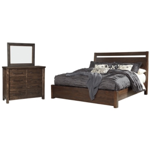 Starmore King Panel Bed with Mirrored Dresser, Brown