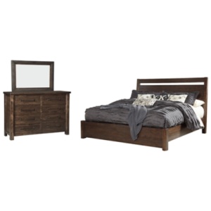 Starmore Queen Panel Bed with Mirrored Dresser, Brown