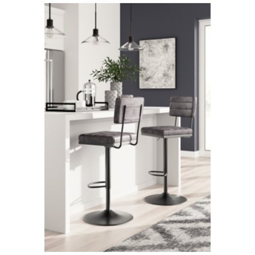Strumford Bar Height Bar Stool with Seat and Back Leather, Gray/Black