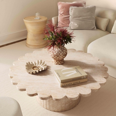 TOV Furniture Blossom Coffee Table, Travertine