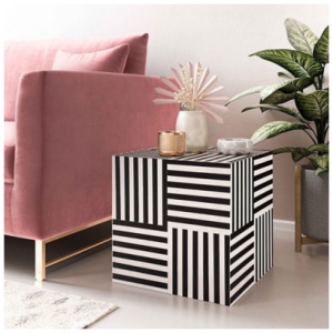 TOV Furniture Cube Side Table, Black/White