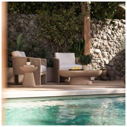 TOV Furniture Eclipse Indoor / Outdoor Coffee Table, Travertine
