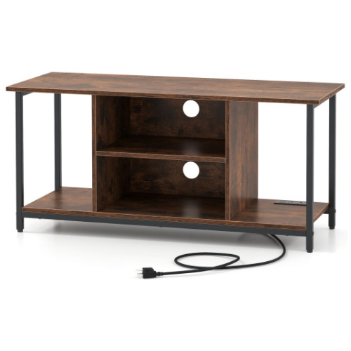 TV Stand Entertainment Center with Open Storage Shelves and Power Outlets to 50 Inches-Rustic Brown
