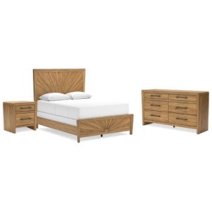 Takston Queen Panel Bed with Dresser and Nightstand, Light Brown