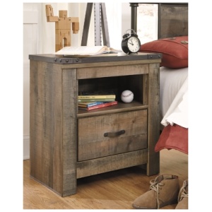 Trinell 25" 1 Drawer Charging Nightstand, Brown