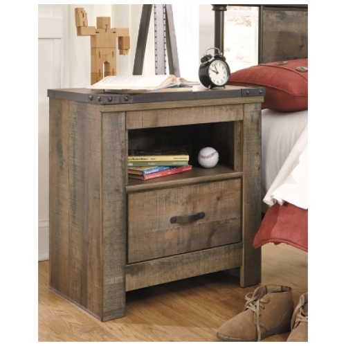 Trinell 25" 1 Drawer Charging Nightstand, Brown