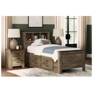 Trinell Twin Bookcase Bed with 2 Storage Drawers, Brown