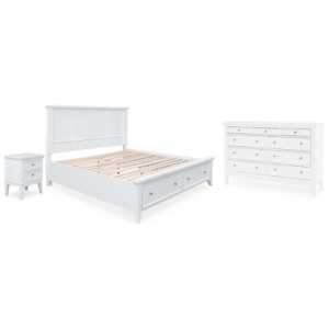 Trulani California King Panel Storage Bed with Dresser and Nightstand, White