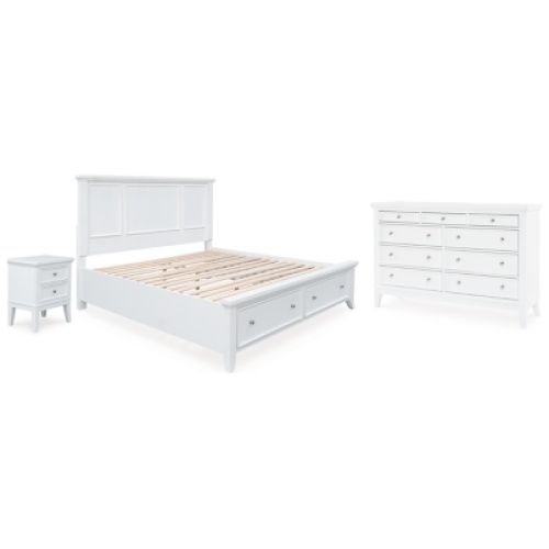 Trulani California King Panel Storage Bed with Dresser and Nightstand, White