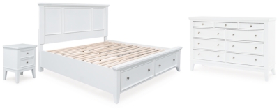 Trulani California King Panel Storage Bed with Dresser and Nightstand, White
