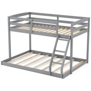 Twin Over Full Bunk Bed Low Floor Bunk Bed Frame-Gray