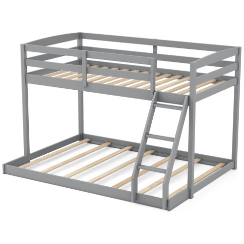 Twin Over Full Bunk Bed Low Floor Bunk Bed Frame-Gray