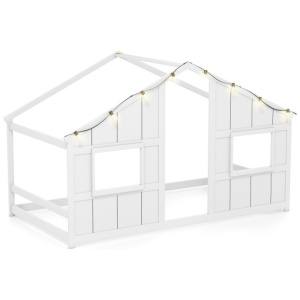 Twin Size House Bed with LED Lights Montessori Slat-free Floor Bed-White
