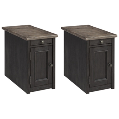 Tyler Creek 2 End Tables with USB Charging, Grayish Brown/Black