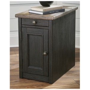 Tyler Creek Chairside End Table with USB Charging, Grayish Brown/Black