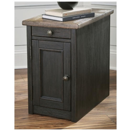 Tyler Creek Chairside End Table with USB Charging, Grayish Brown/Black