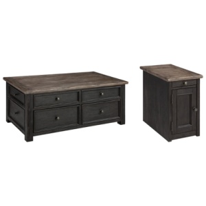 Tyler Creek Coffee Table and 1 End Table with USB Charging, Grayish Brown/Black