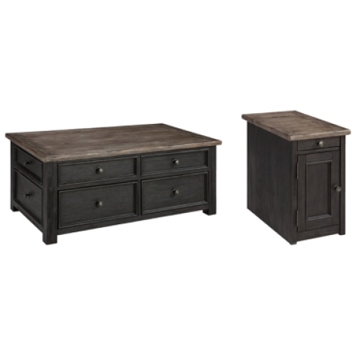 Tyler Creek Coffee Table and 1 End Table with USB Charging, Grayish Brown/Black
