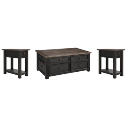 Tyler Creek Coffee Table with 2 End Tables, Grayish Brown/Black