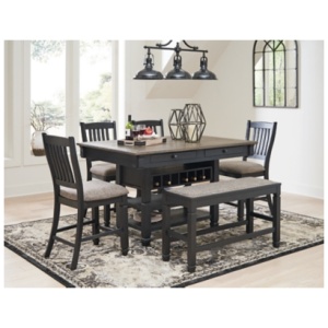 Tyler Creek Counter Height Dining Table and 4 Barstools and Bench, Black/Gray