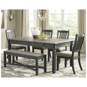Tyler Creek Dining Table and 4 Chairs and Bench, Black/Gray