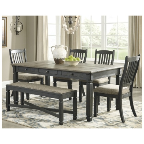 Tyler Creek Dining Table and 4 Chairs and Bench, Black/Gray