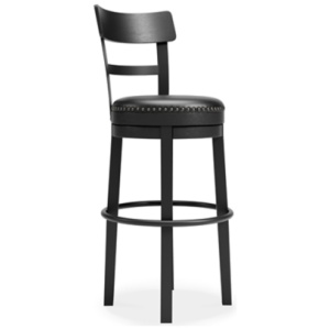 Valebeck Bar Height Upholstered Swivel Bar Stool with Contoured Back Leather, Black