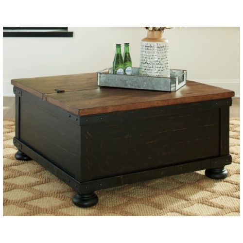 Valebeck Coffee Table with Lift Top, Black/Brown
