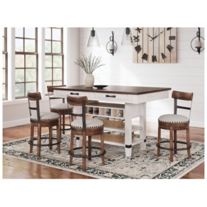 Valebeck Counter Height Dining Table and 4 Barstools, White/Brown