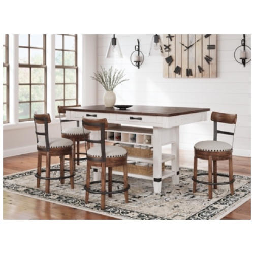 Valebeck Counter Height Dining Table and 4 Barstools, White/Brown