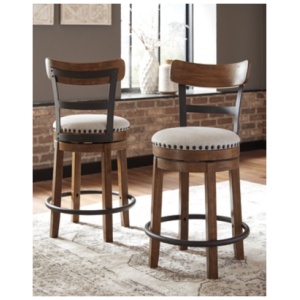 Valebeck Counter Height Upholstered Swivel Bar Stool with Contoured Back, Brown