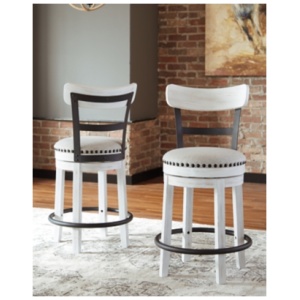 Valebeck Counter Height Upholstered Swivel Bar Stool with Contoured Back, White